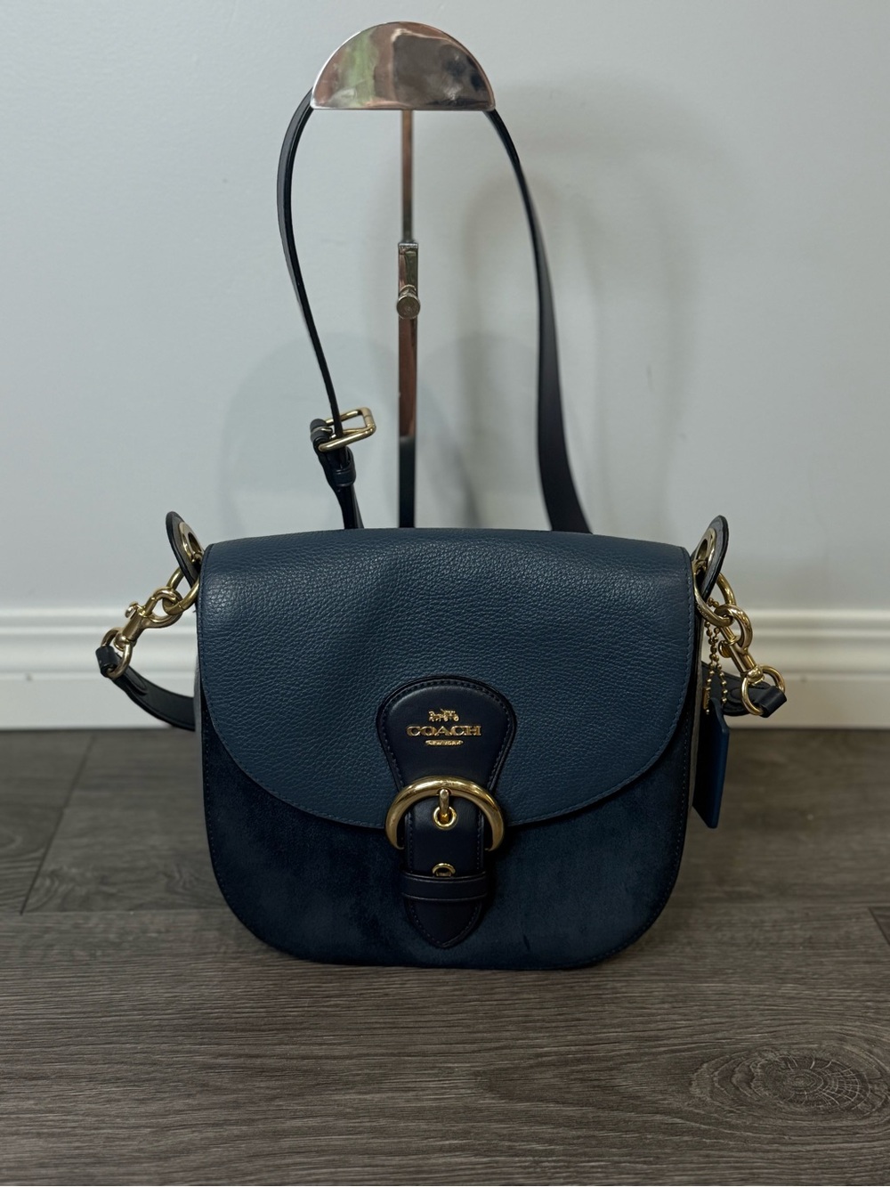 💙Coach Beat Saddle Bag C3688 Blue Pebbled Leather & Suede Crossbody 2021